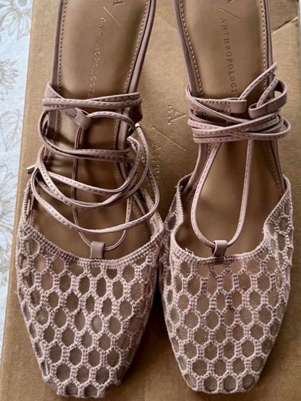 Anthropologie Maeve Caged Ankle-Wrap Lace-Up Heels in nude/pink SZ 9